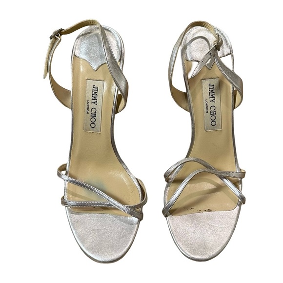 Jimmy Choo Juliet Ankle Wrap Sandals Silver Metallic - Picture 1 of 16